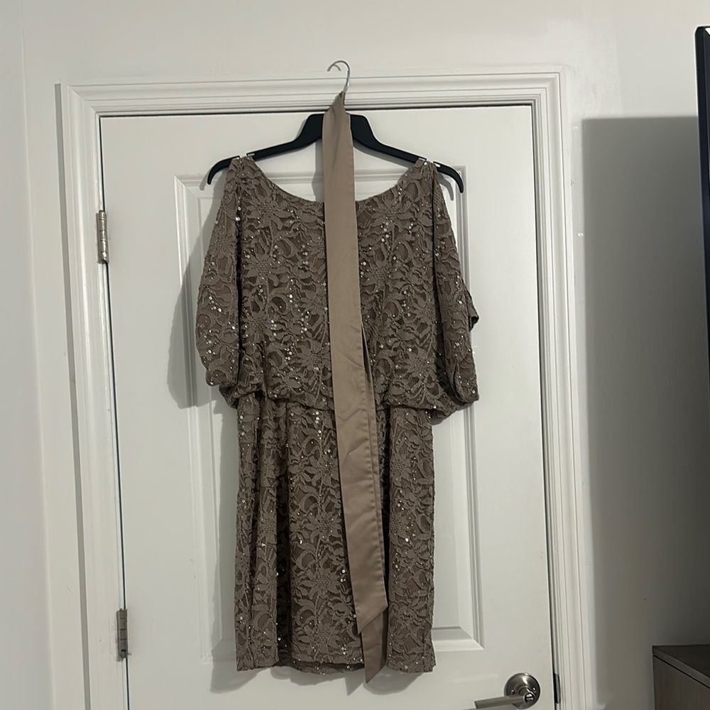 Brown Cold Shoulder Puff Sleeve Sundress